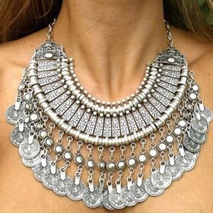 Silver Bohemian Coin Collar Necklace